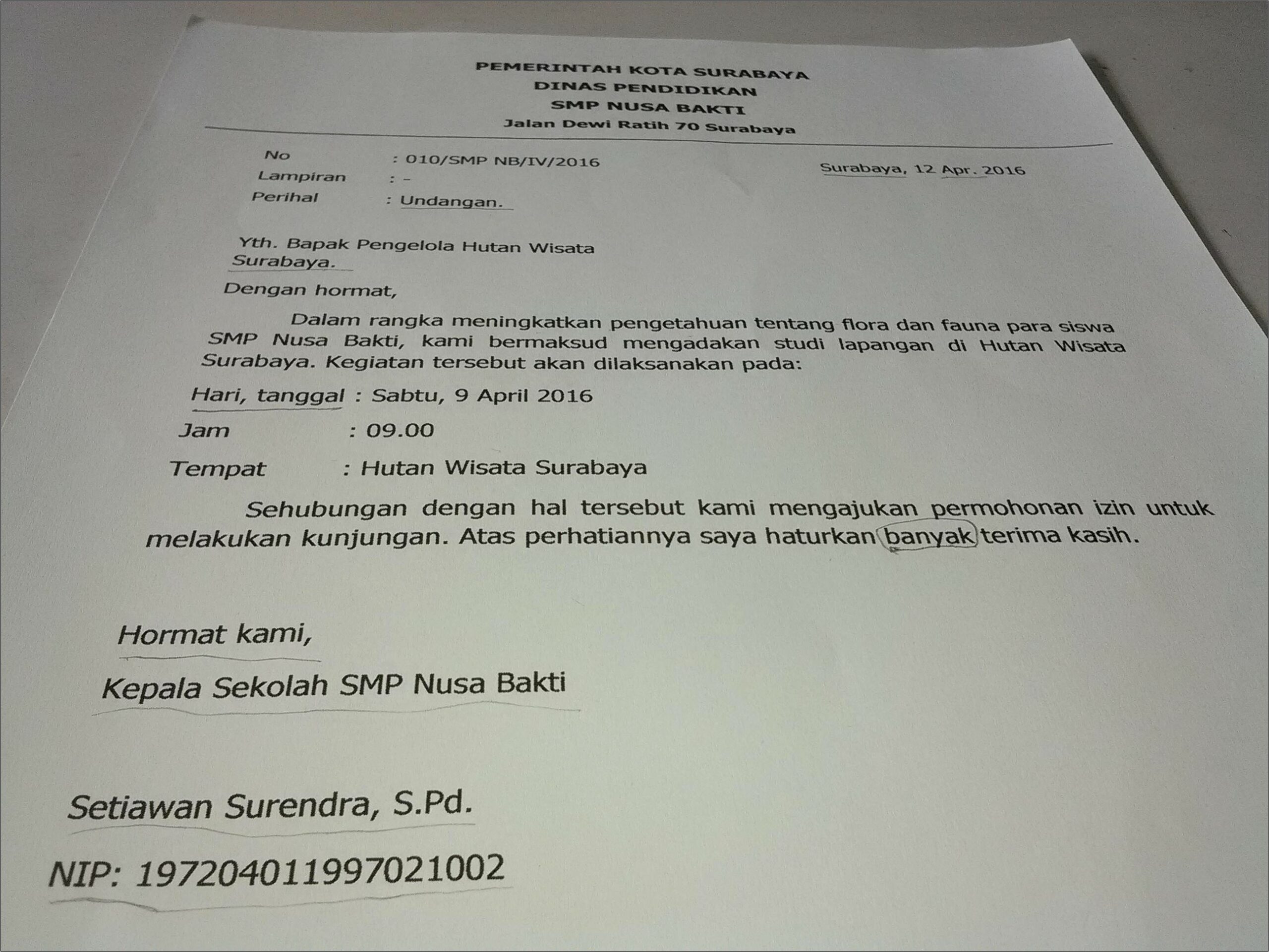 Contoh Surat Dinas Karya Wisata