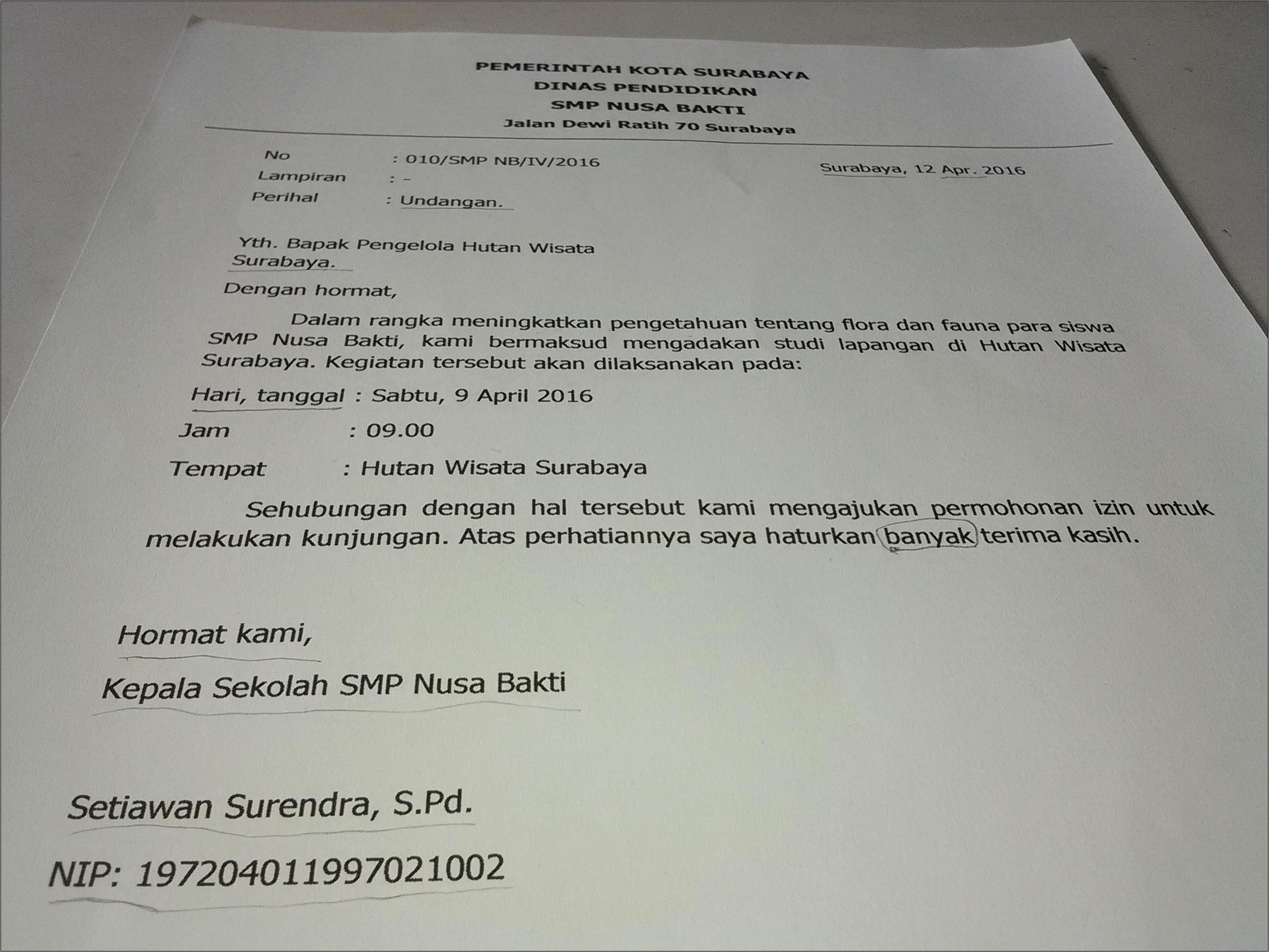 Contoh Surat Dinas Karya Wisata