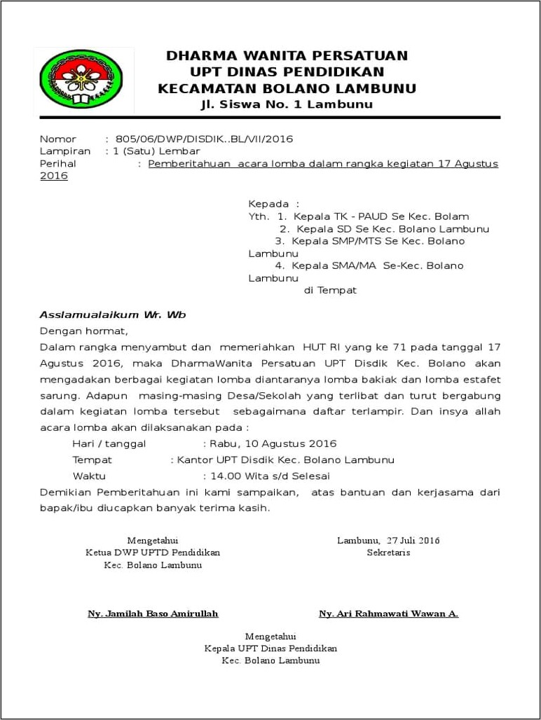 Contoh Surat Dinas Kegiatan Ekskul Pramuka