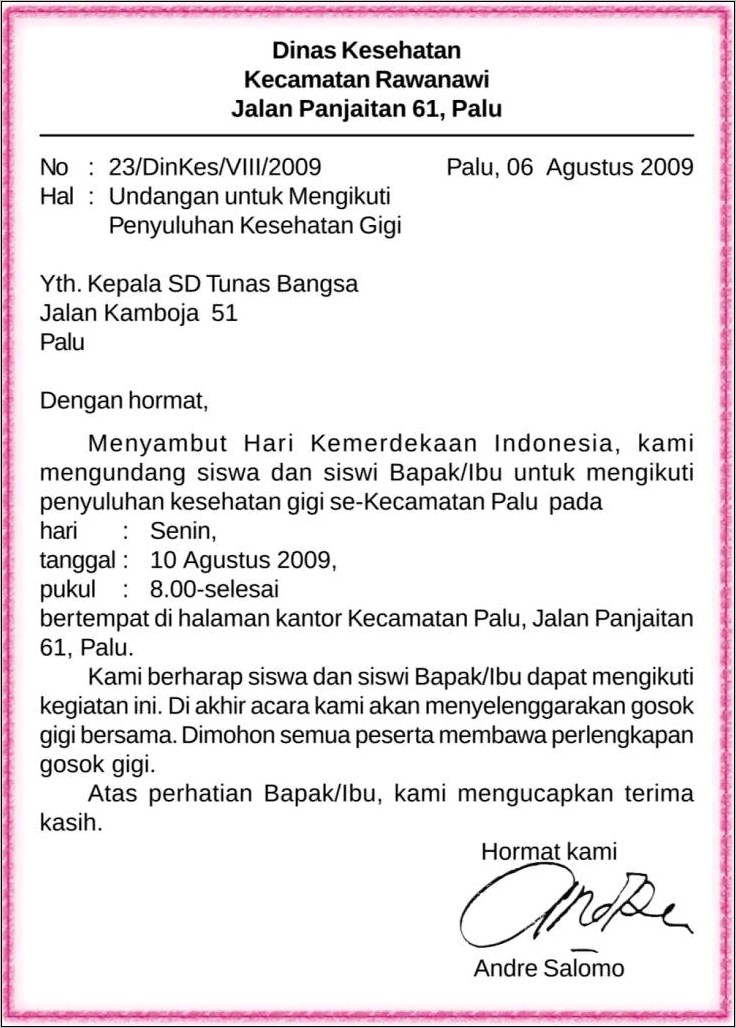 Contoh Surat Dinas Kelurahan