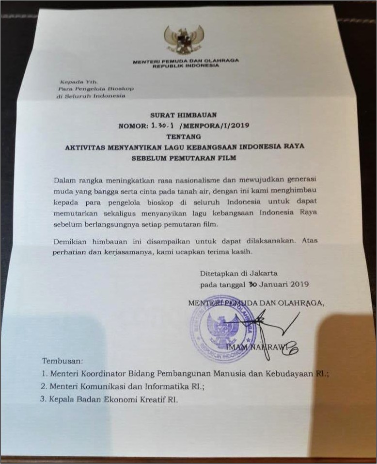 Contoh Surat Dinas Kemenpora