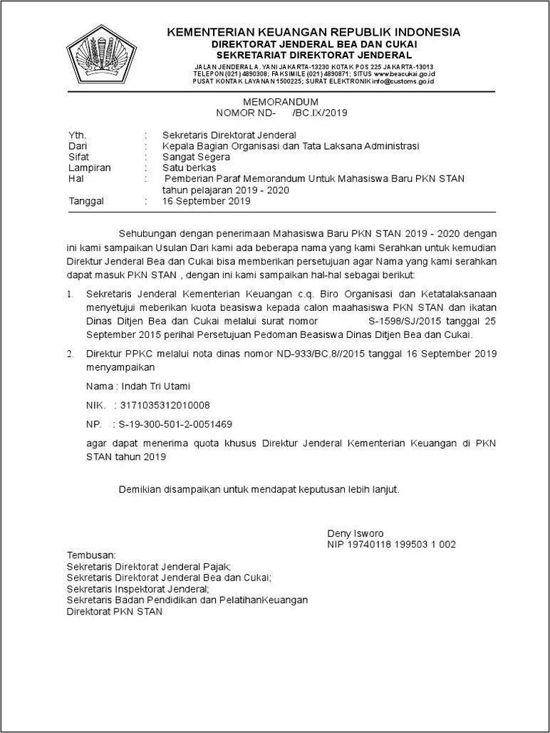 Contoh Surat Dinas Kementerian Doc