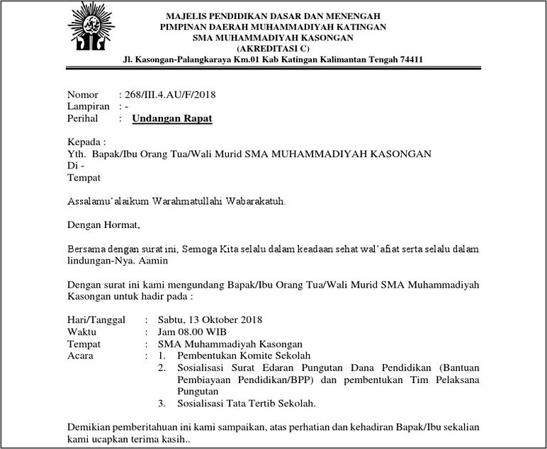 Contoh Surat Dinas Kepada Dinas Pendidikan