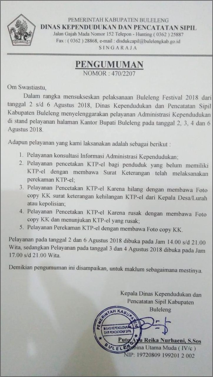 Contoh Surat Dinas Kependudukan Dan Catatan Sipil Deli Serdang