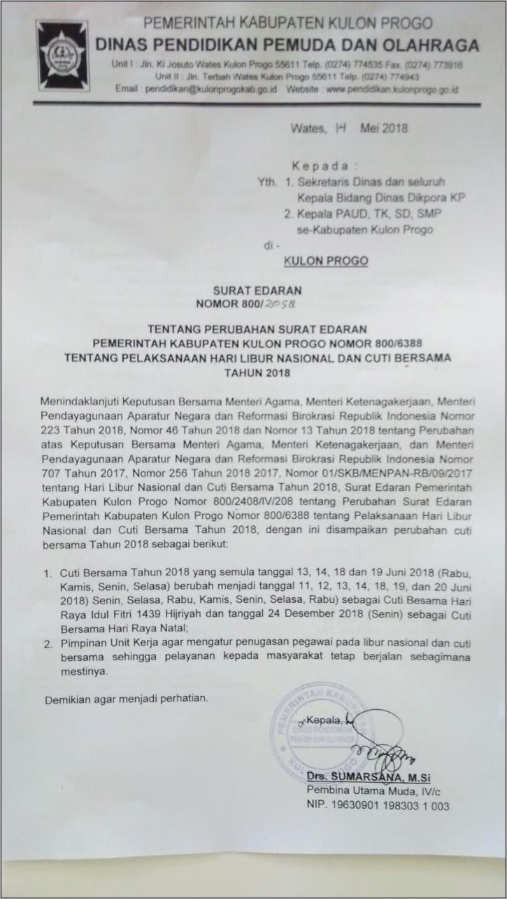 Contoh Surat Dinas Kulon Progo