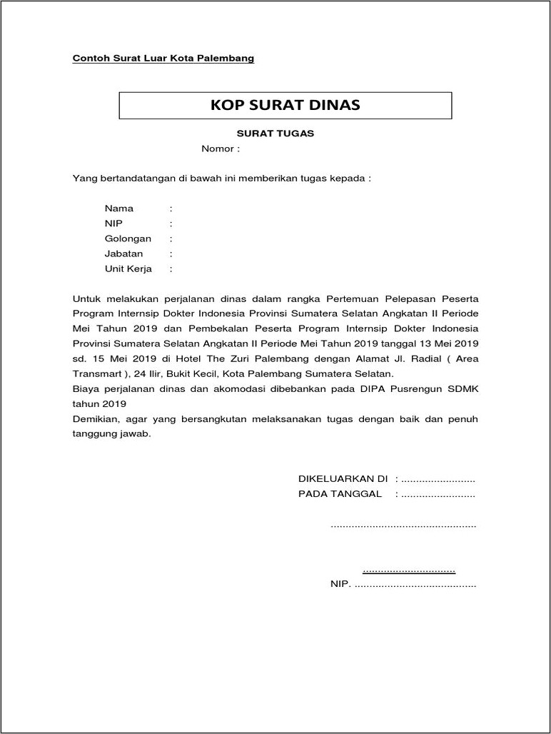 Contoh Surat Dinas Luar Kota Perusahaan