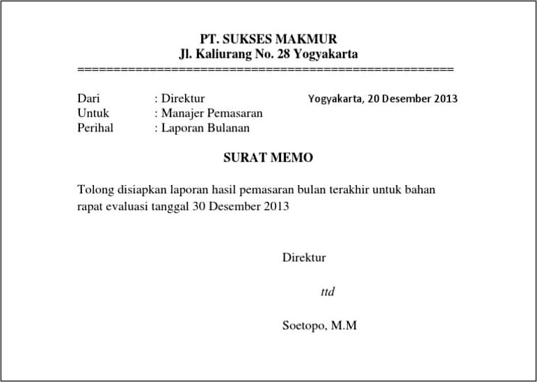 Contoh Surat Dinas Memo