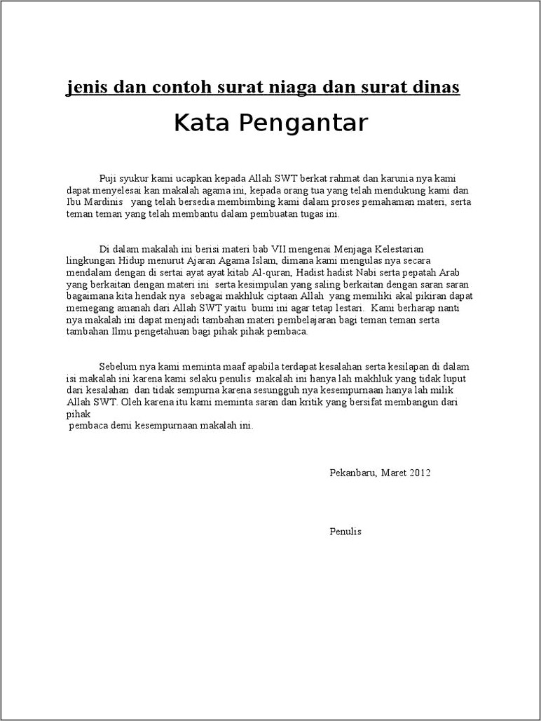 Contoh Surat Dinas Niada Dan Biasa