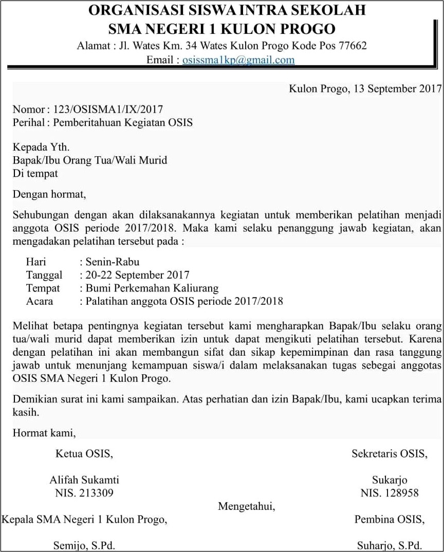 Contoh Surat Dinas Osis Tentang Lomba