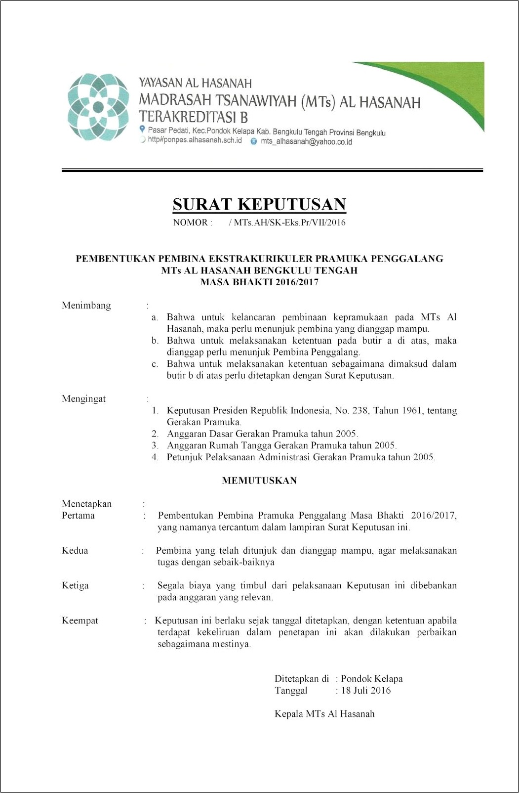 Contoh Surat Dinas Pelaksanaan Ekstrakurikuler Pramuka Dalam Bahasa Jawa