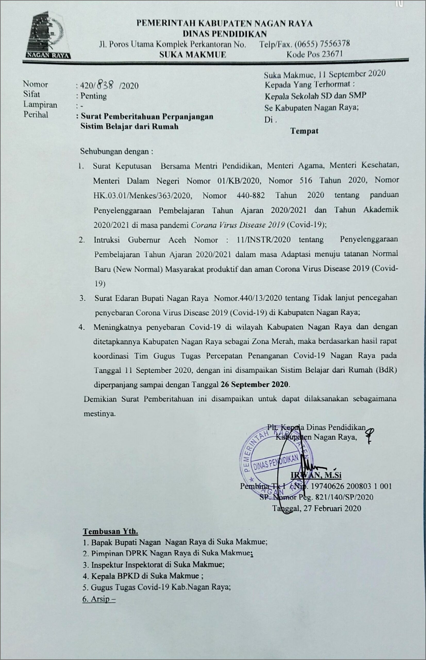 Contoh Surat Dinas Pemberitahuan Sekolah