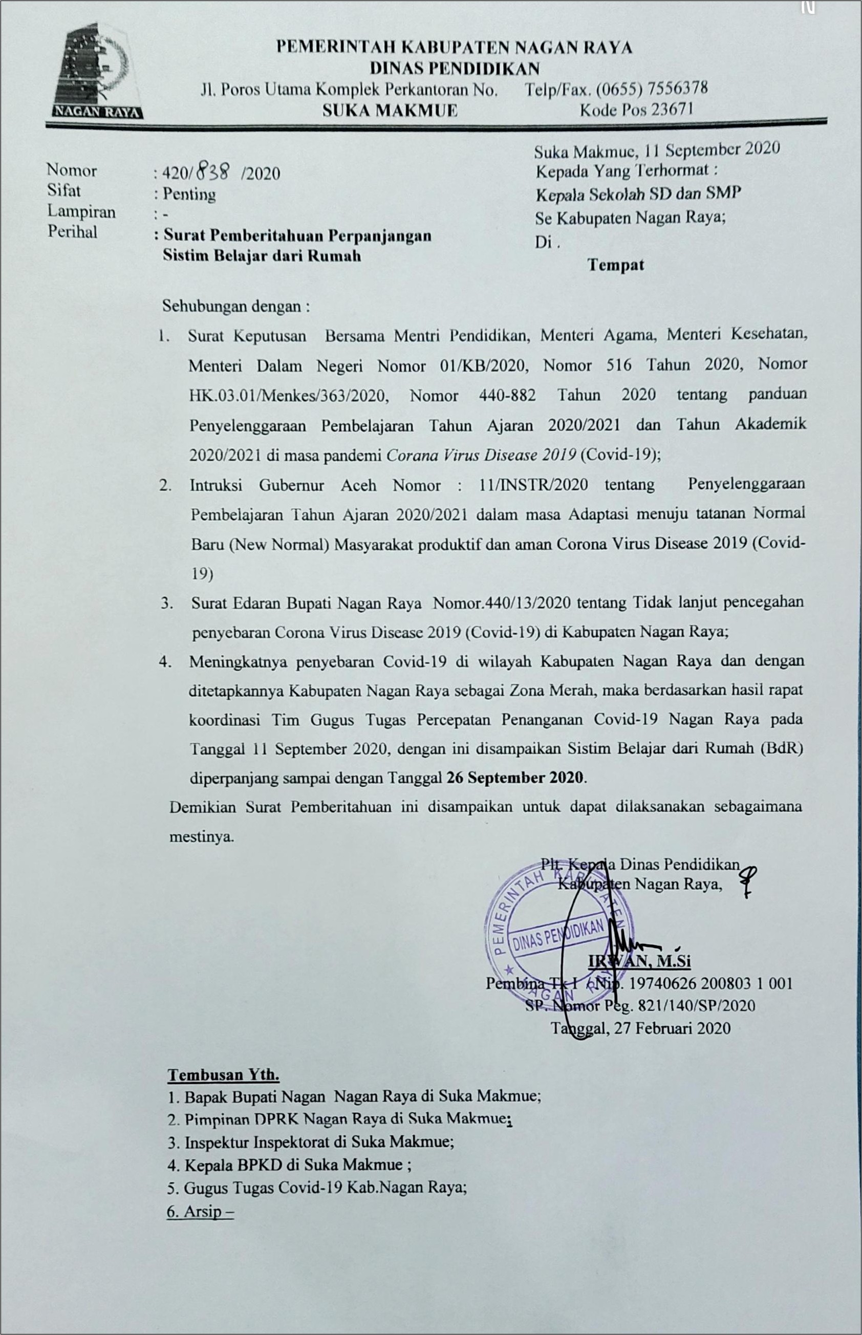 Contoh Surat Dinas Pemberitahuan Sekolah