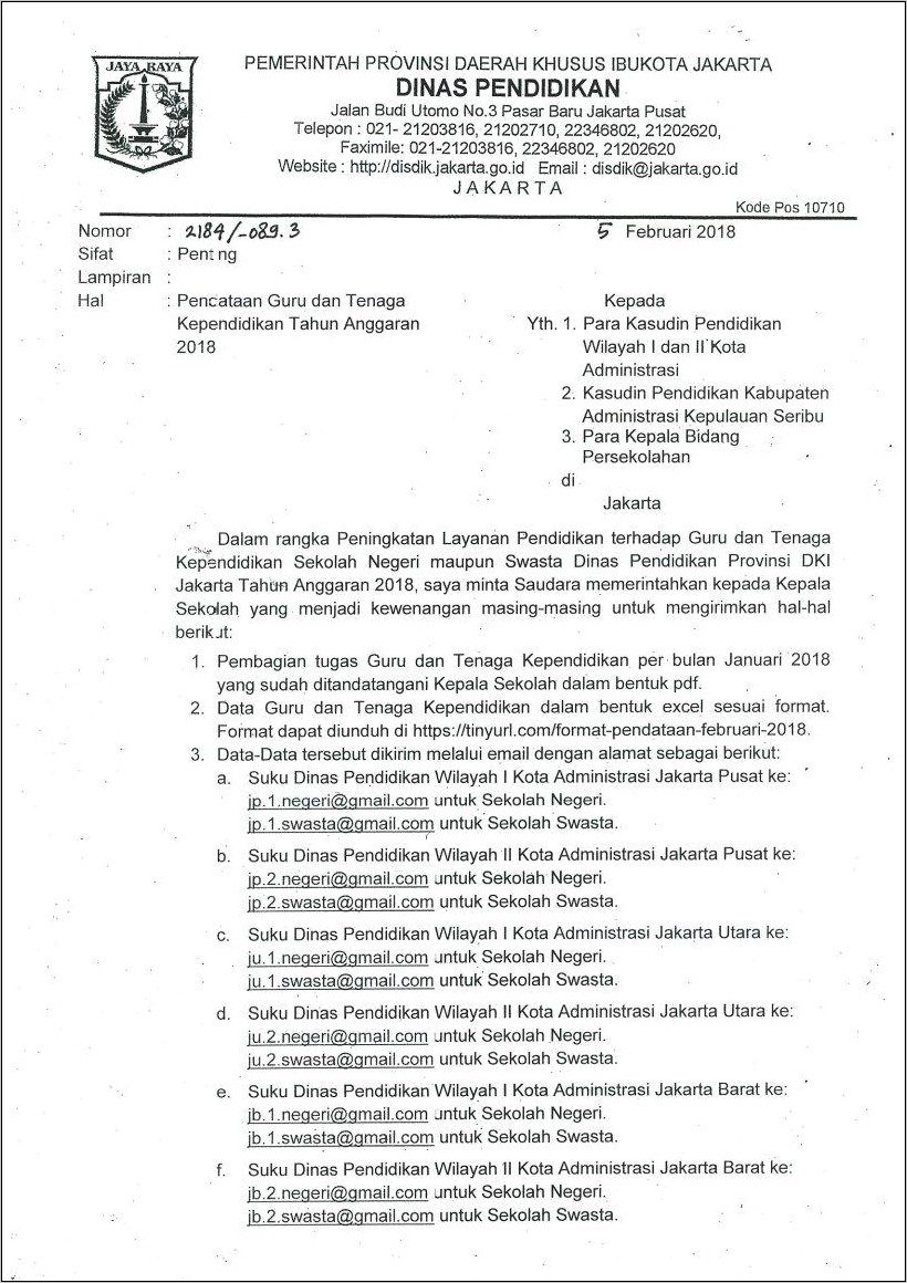 Contoh Surat Dinas Pemerintah Jakarta Terbaru