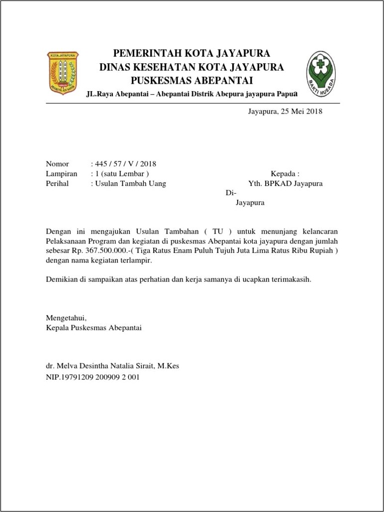 Contoh Surat Dinas Pendapatan Daerah Kabupaten Jayapura Format Pdf