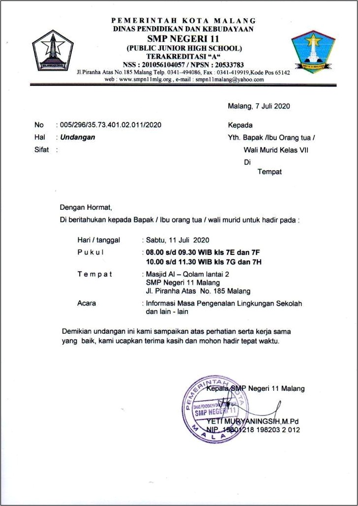 Contoh Surat Dinas Tentang Ekstrakurikuler Pendek - Surat Dinas ...