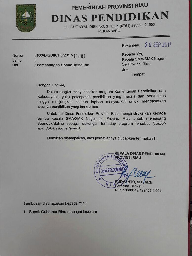 Contoh Surat Dinas Pendidikan Dan Sekolah Perintah