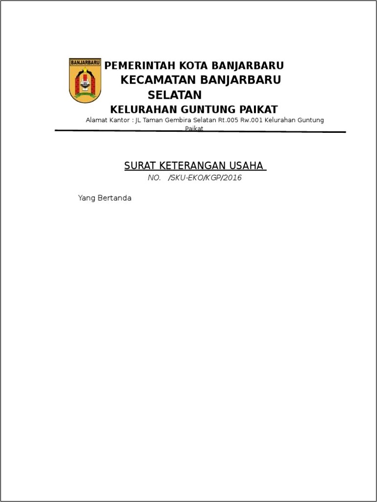 Contoh Surat Dinas Pendidikan Kota Banjarbaru