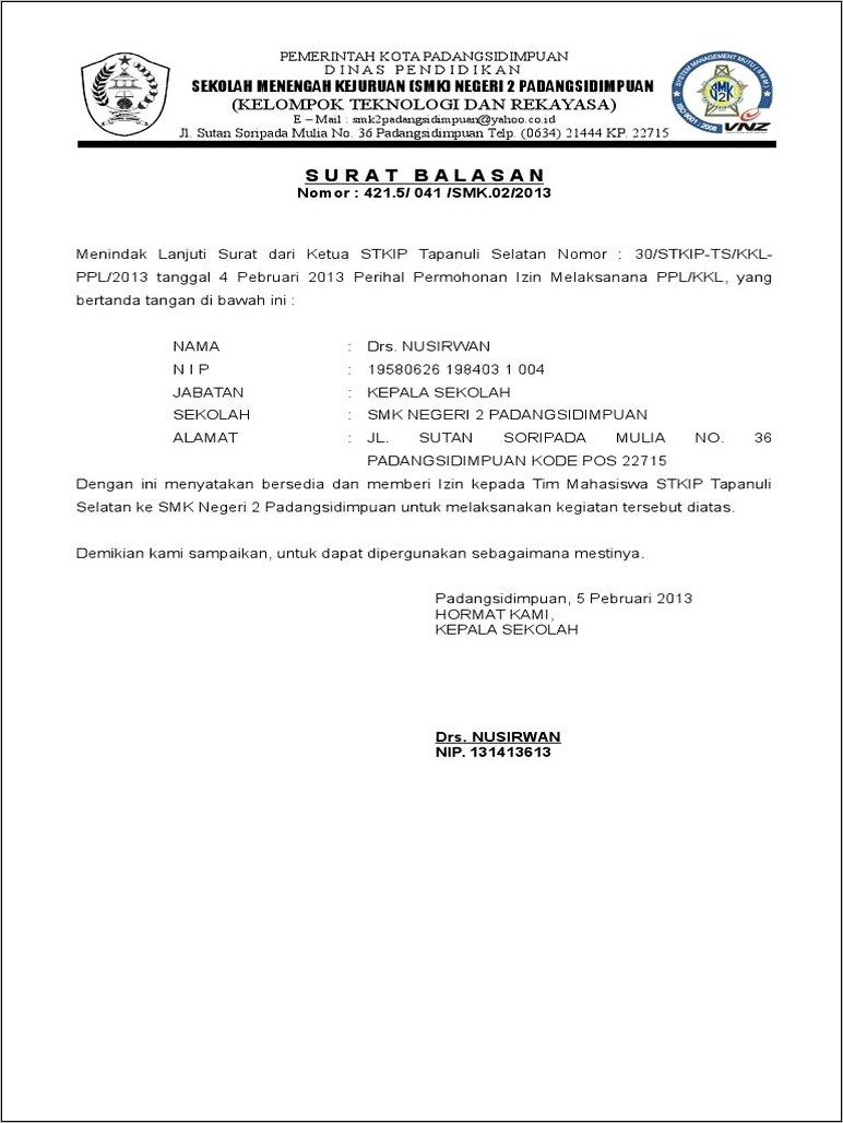 Contoh Surat Dinas Pendidikan Kota Padang