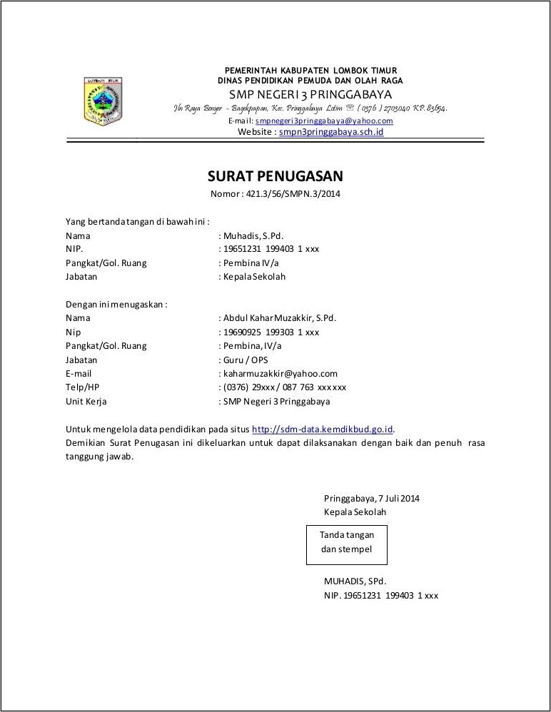 Contoh Surat Dinas Pendidikan Smp