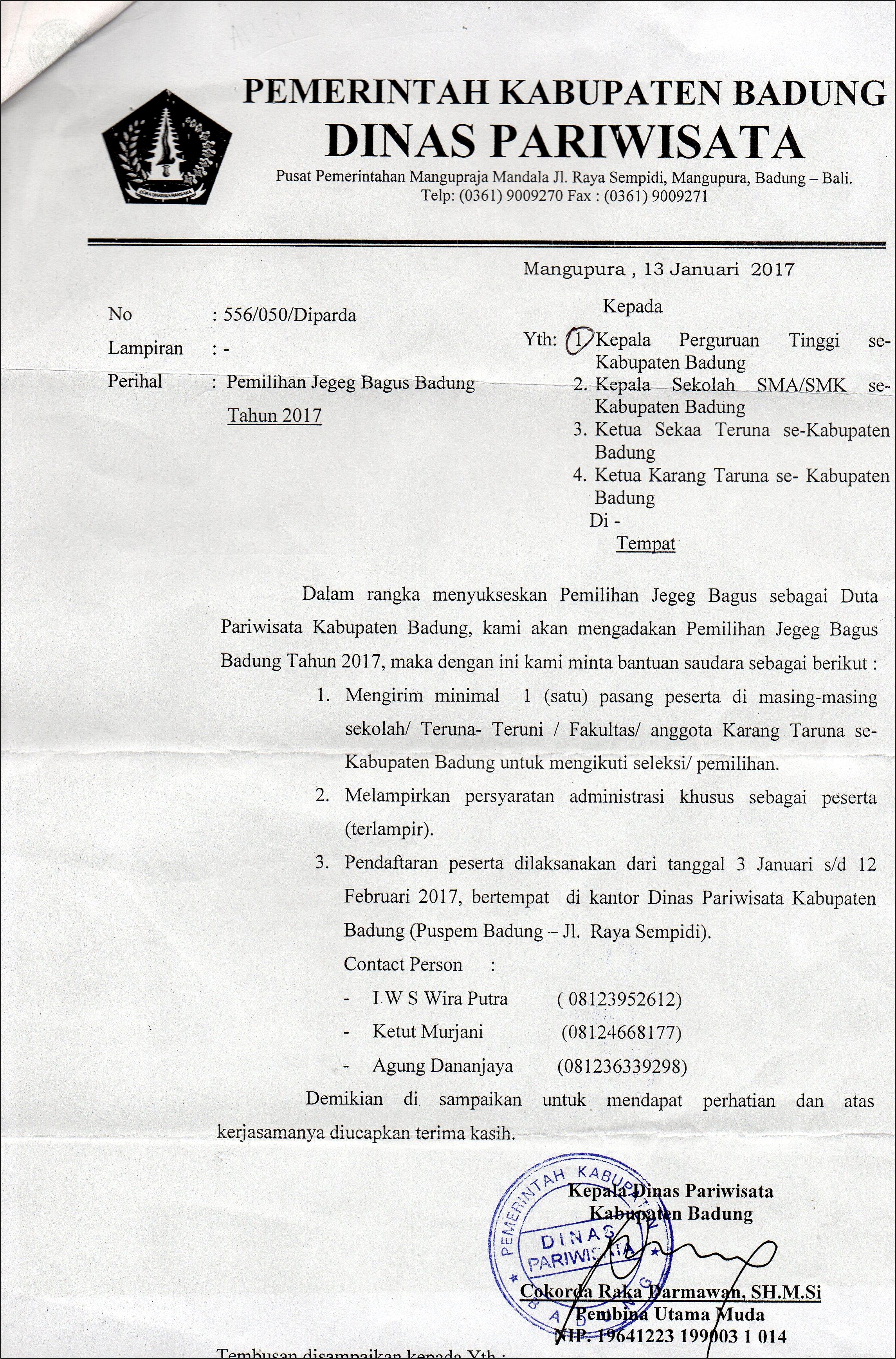 Contoh Surat Dinas Pendiikan Badung