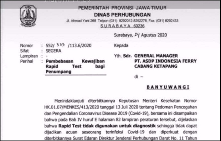 Contoh Surat Dinas Perhubungan Laut