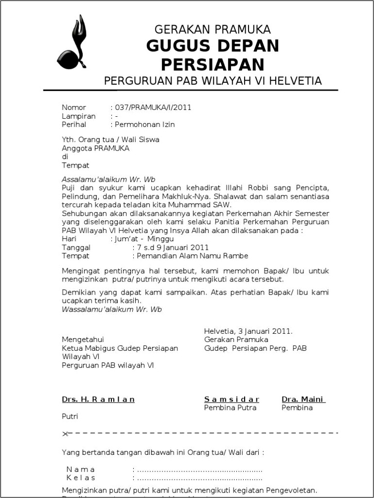 Contoh Surat Dinas Perkemahan