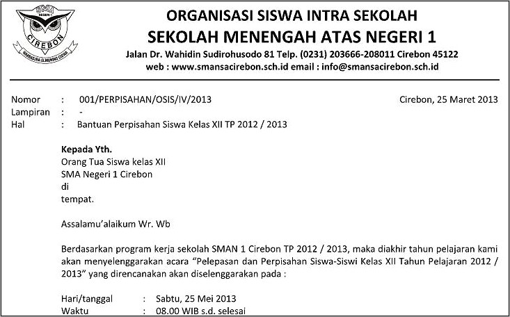 Contoh Surat Dinas Perpishan Sekolah Kelas 9