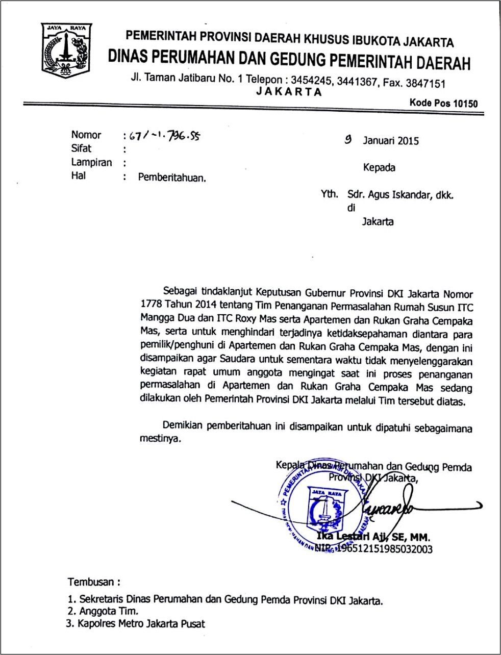 Contoh Surat Dinas Perumahan Dan Gedung Pemda Prov.dki Jakarta