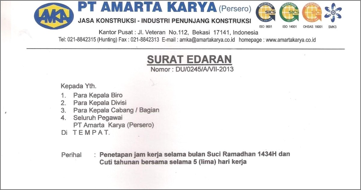 Contoh Surat Dinas Perusahaan Swasta