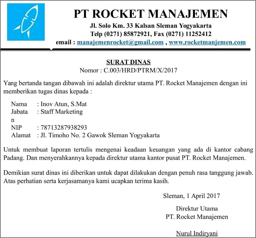 Contoh Surat Dinas Perusahaan Terbaru