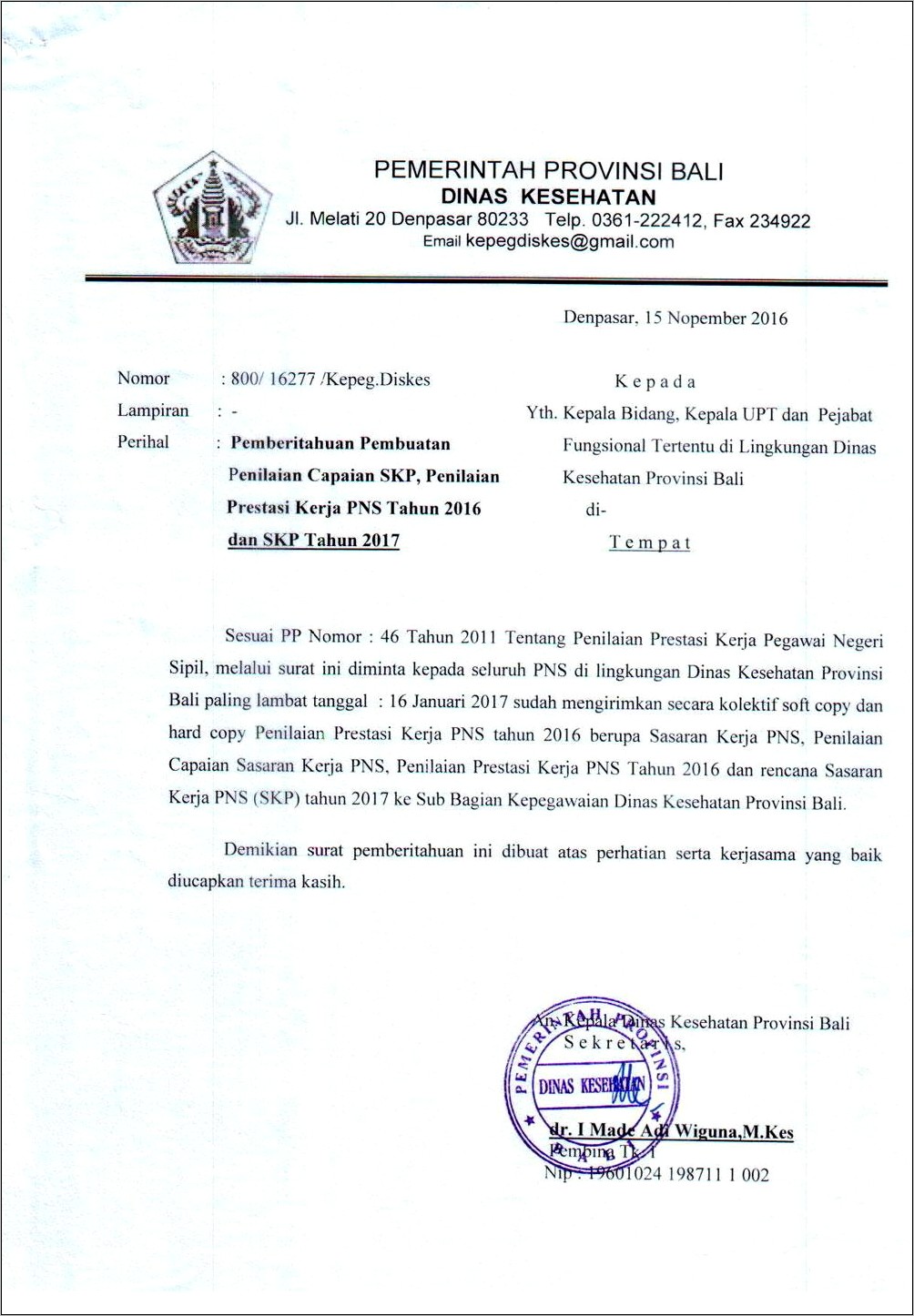 Contoh Surat Dinas Provinsi Bali