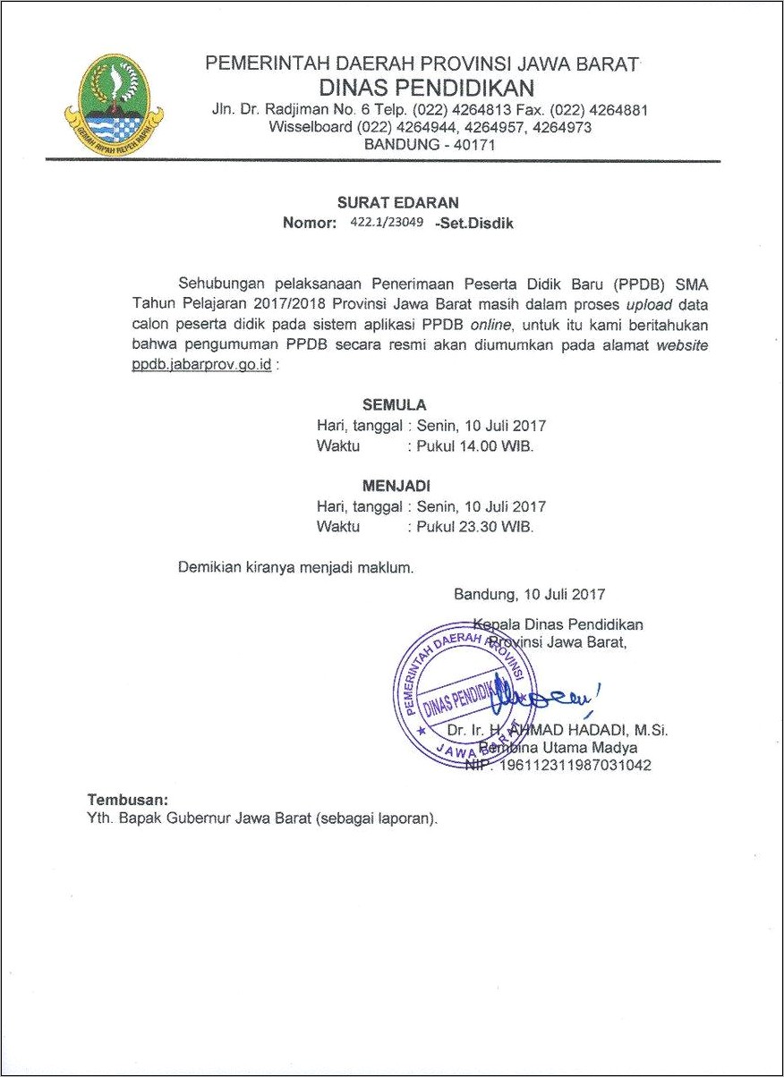 Contoh Surat Dinas Provinsi Jawa Barat