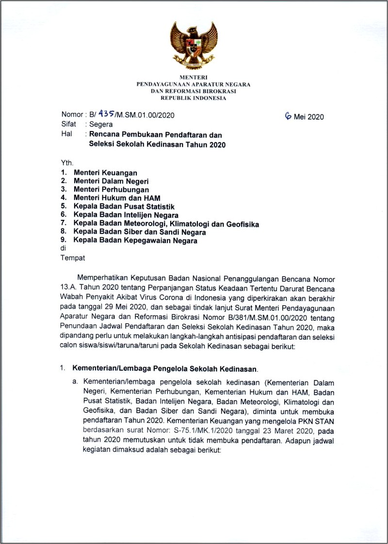 Contoh Surat Dinas Resmi Kementerian Keuangan