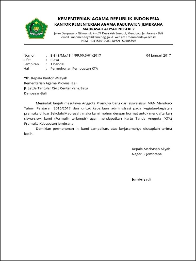 Contoh Surat Dinas Resmi Kementerian