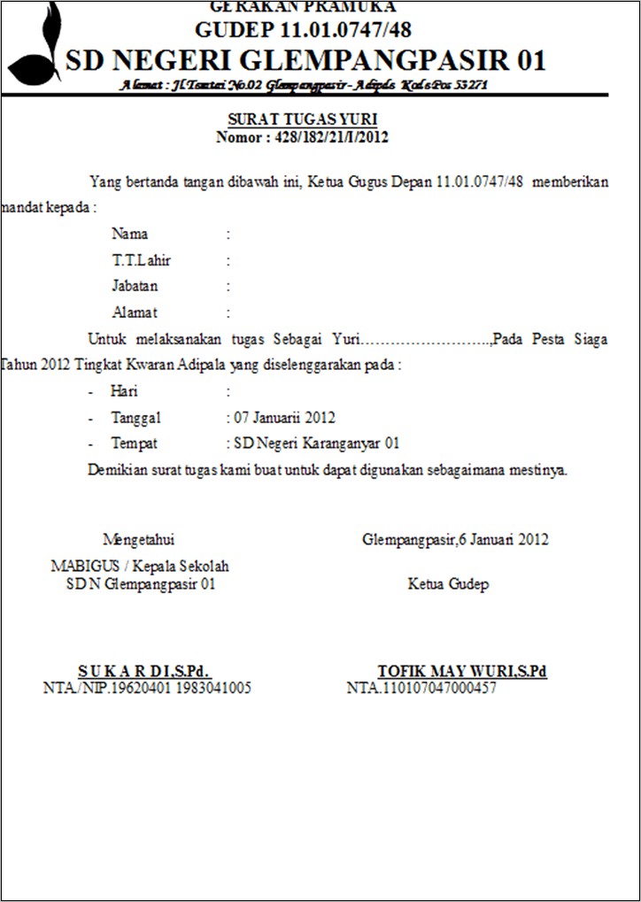 Contoh Surat Dinas Resmi Sekolah