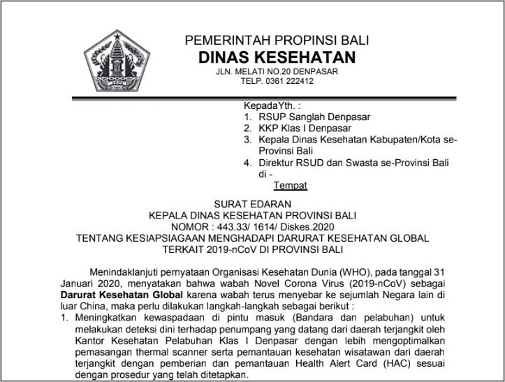 Contoh Surat Dinas Rumah Sakit