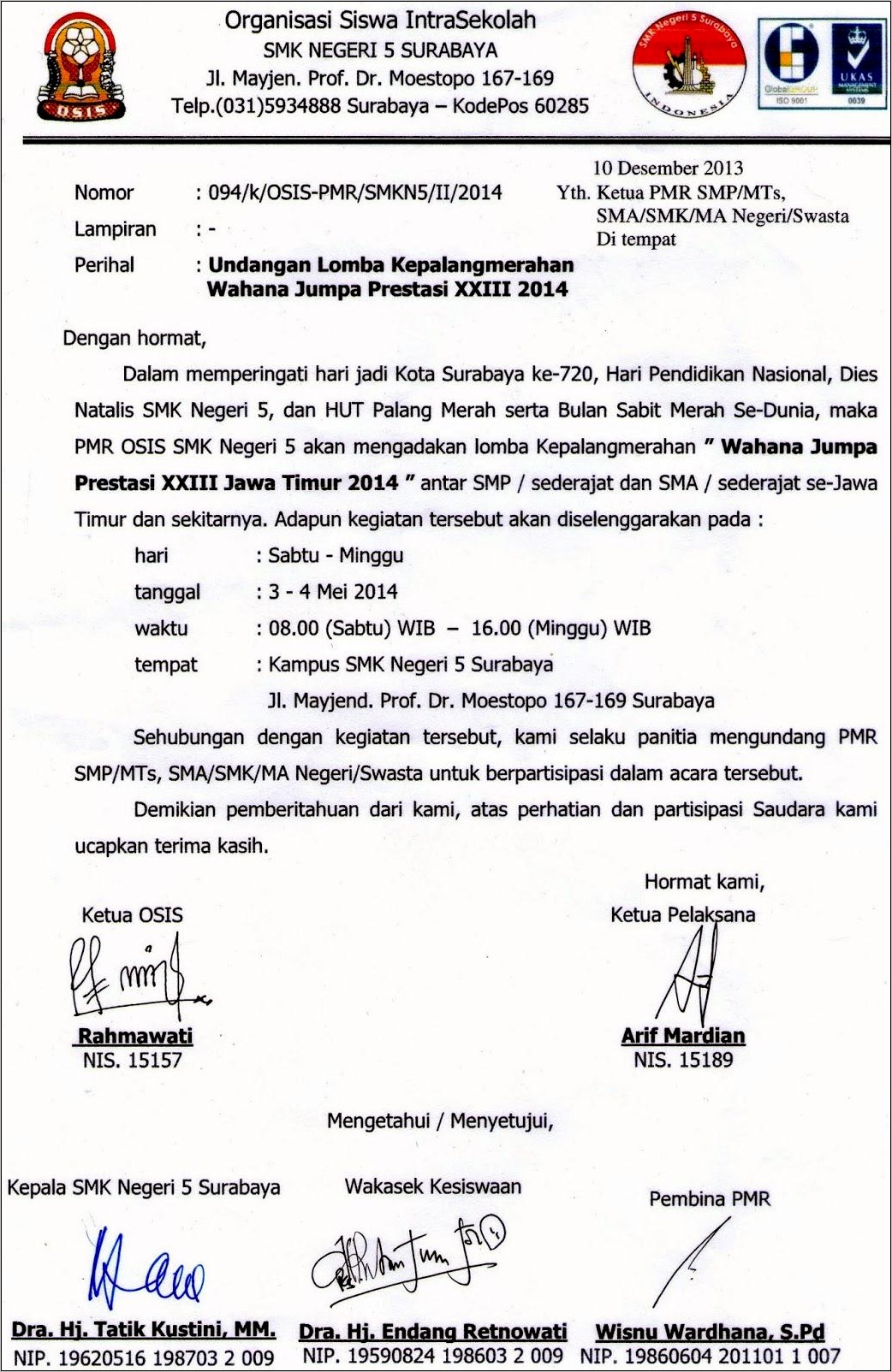 Contoh Surat Dinas Sekolah Mts