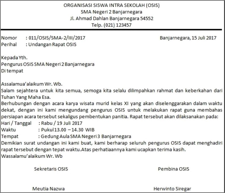 Contoh Surat Dinas Sekolah Perihal Undangan