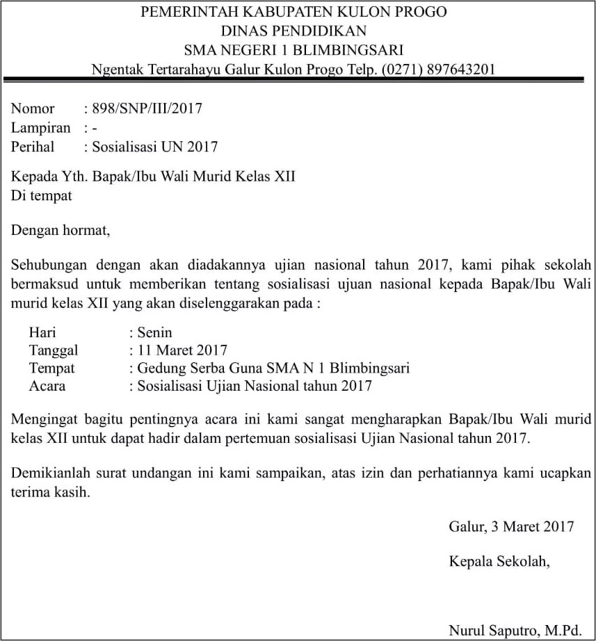 Contoh Surat Dinas Sekolah Smp Bekasi