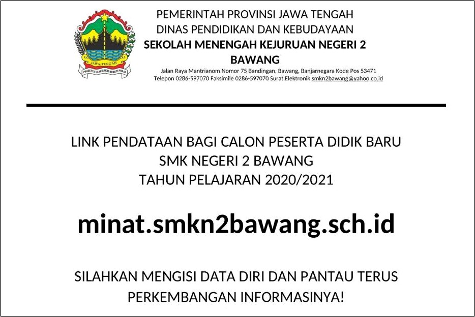 Contoh Surat Dinas Sekolah Smp Negeri 1 Bawang Banjarnegara