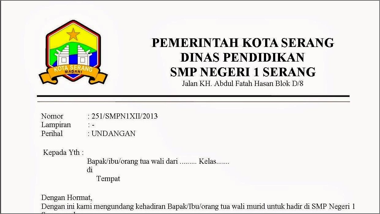 Contoh Surat Dinas Sekolah Smp Negri 1