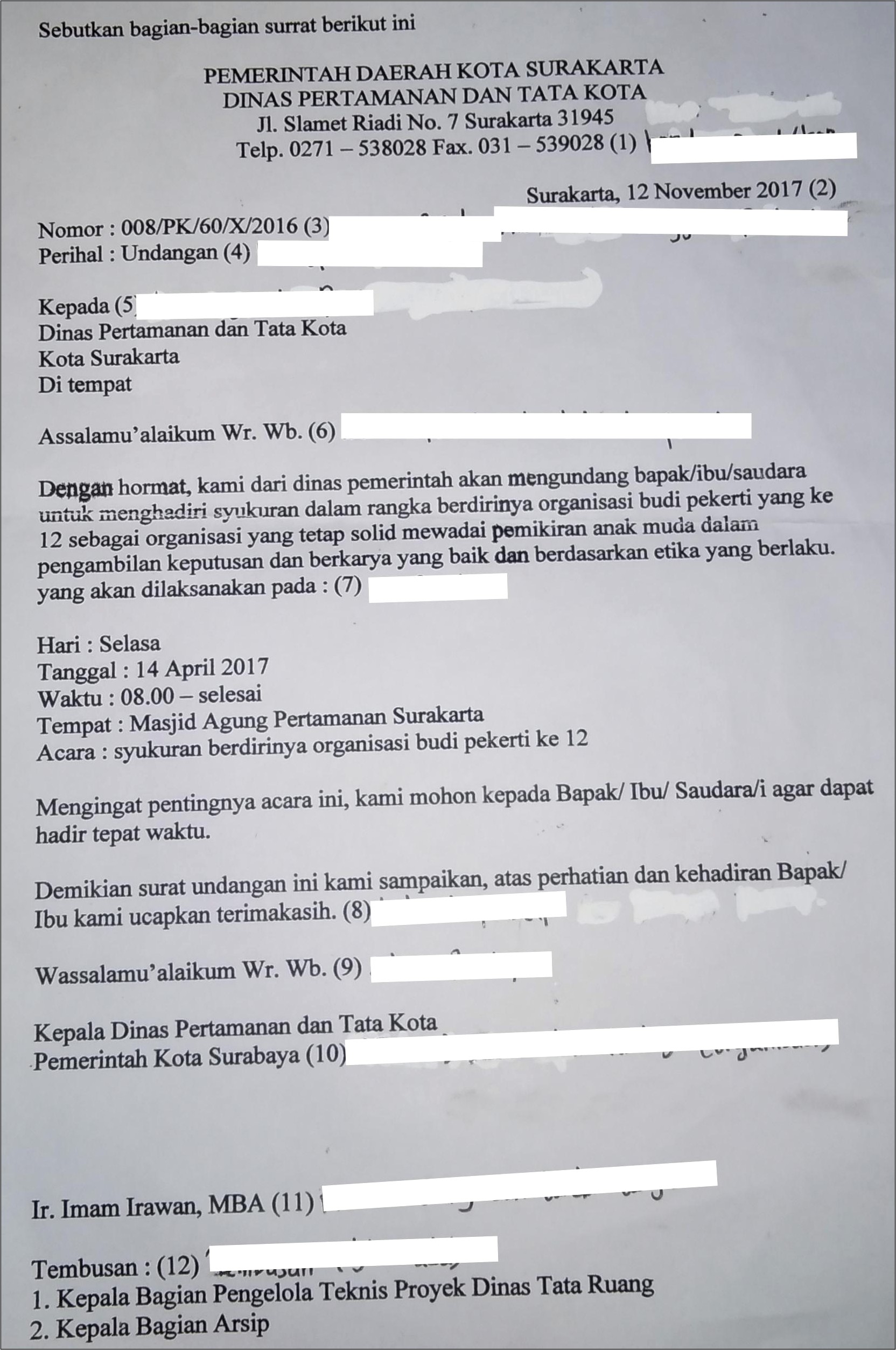 Contoh Surat Dinas Sesuai Strukturnya Beserta Tembusan