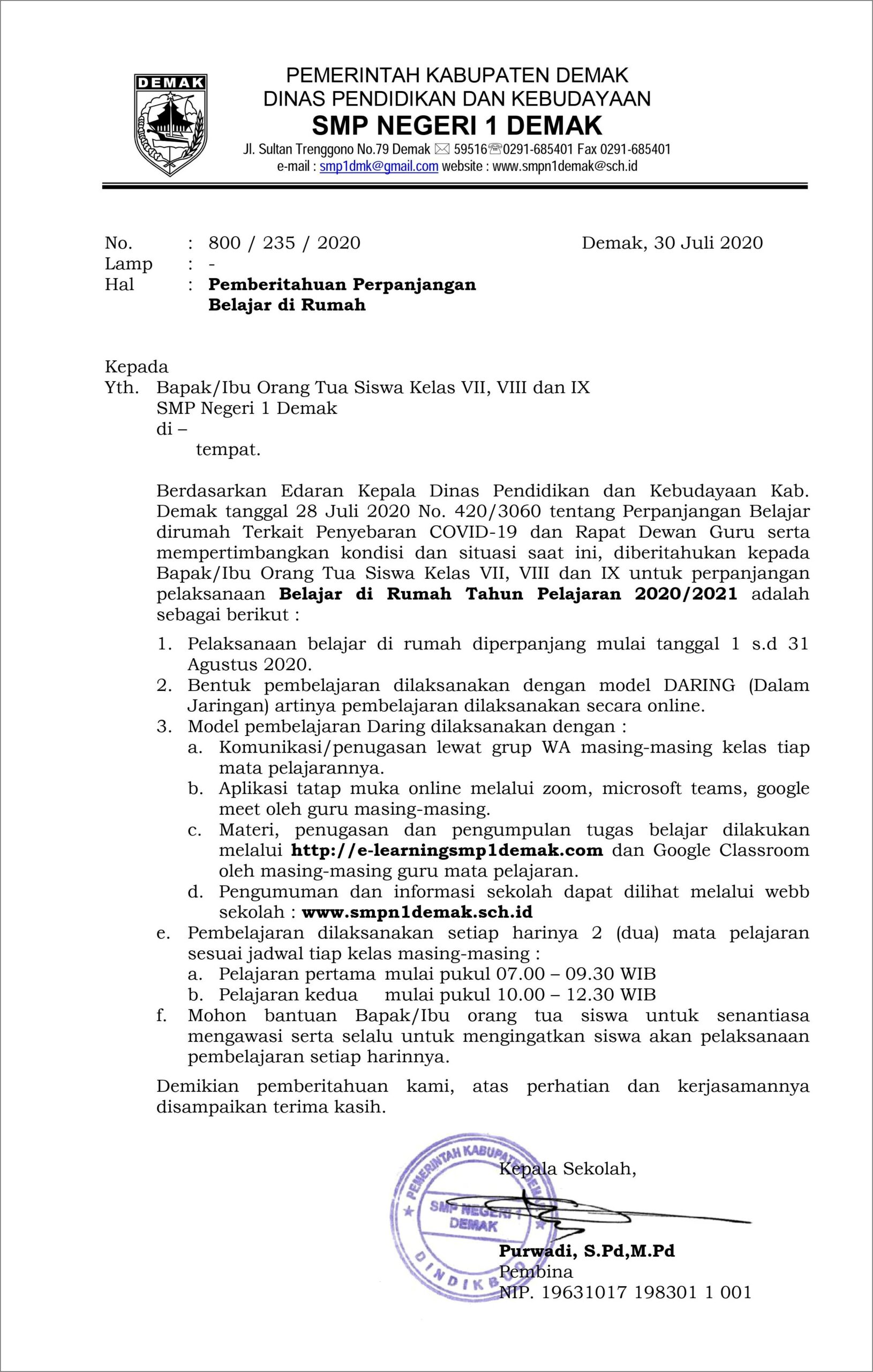 Contoh Surat Dinas Smp Negeri 1 Kalasan