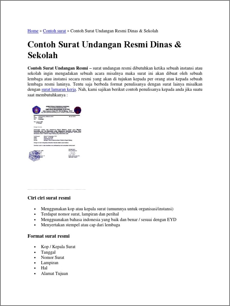 Contoh Surat Dinas Surat Undangan