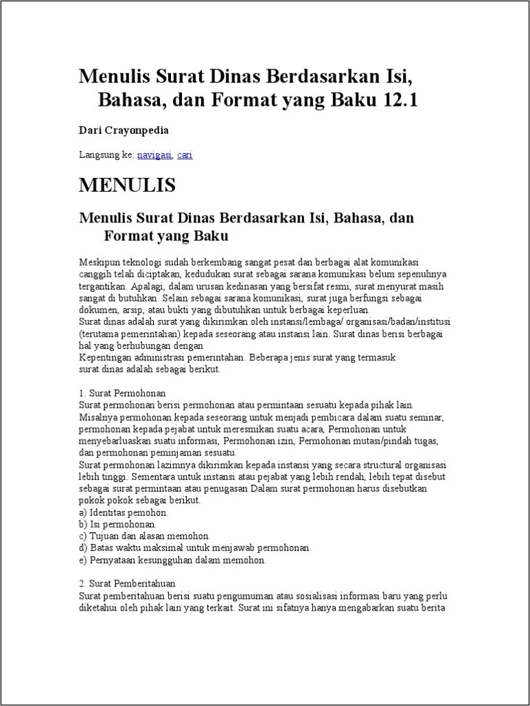 Contoh Surat Dinas Tak Baku