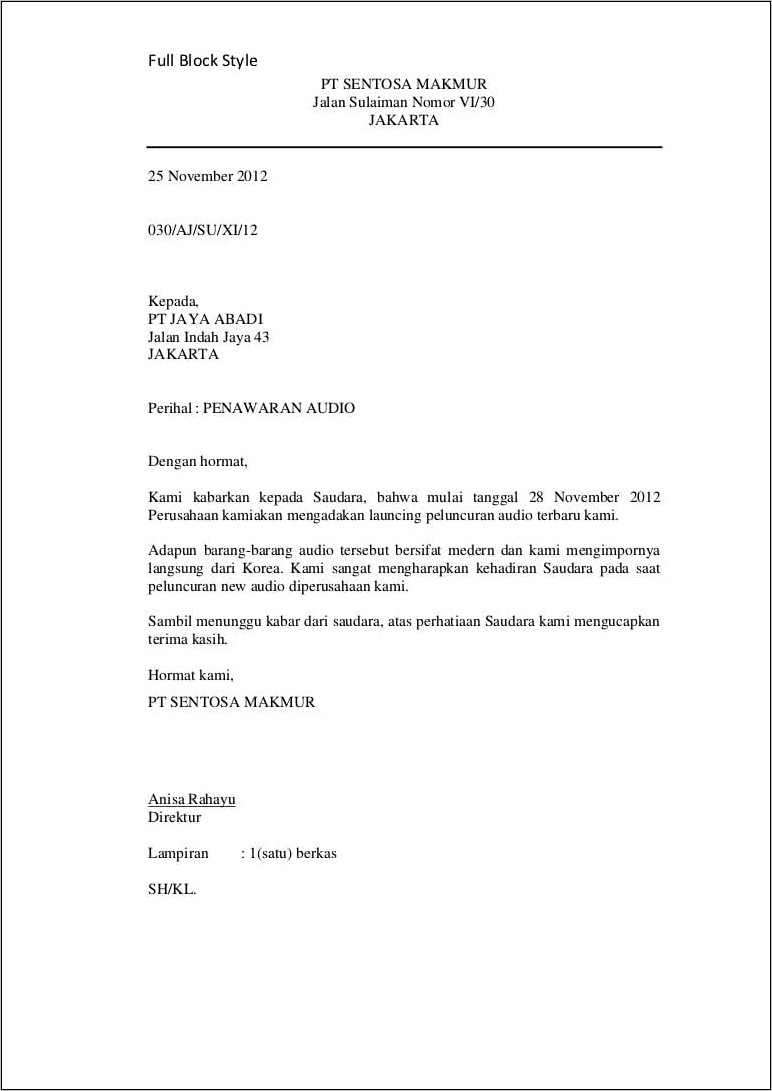 Contoh Surat Dinas Tanpa Kop Surat