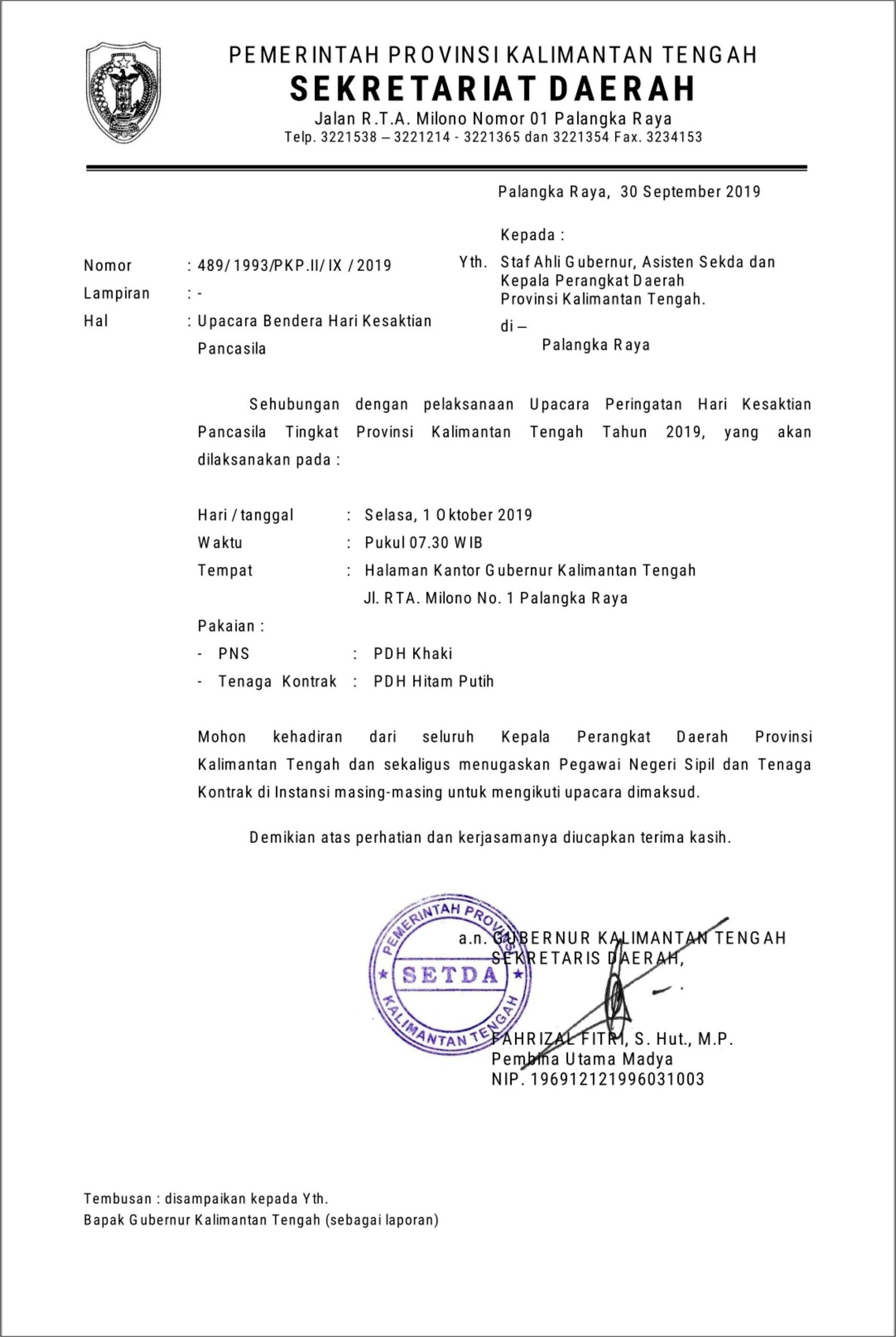 Contoh Surat Dinas Teknis Tingkat Provinsi Tandatangan Sekda