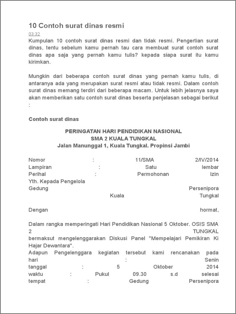 Contoh Surat Dinas Tentang Hari Pendidikan Nasional