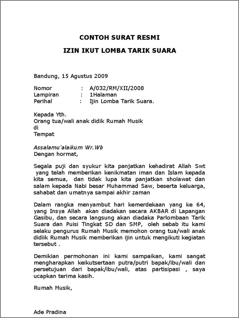 Contoh Surat Dinas Tentang Kegiatan Lomba