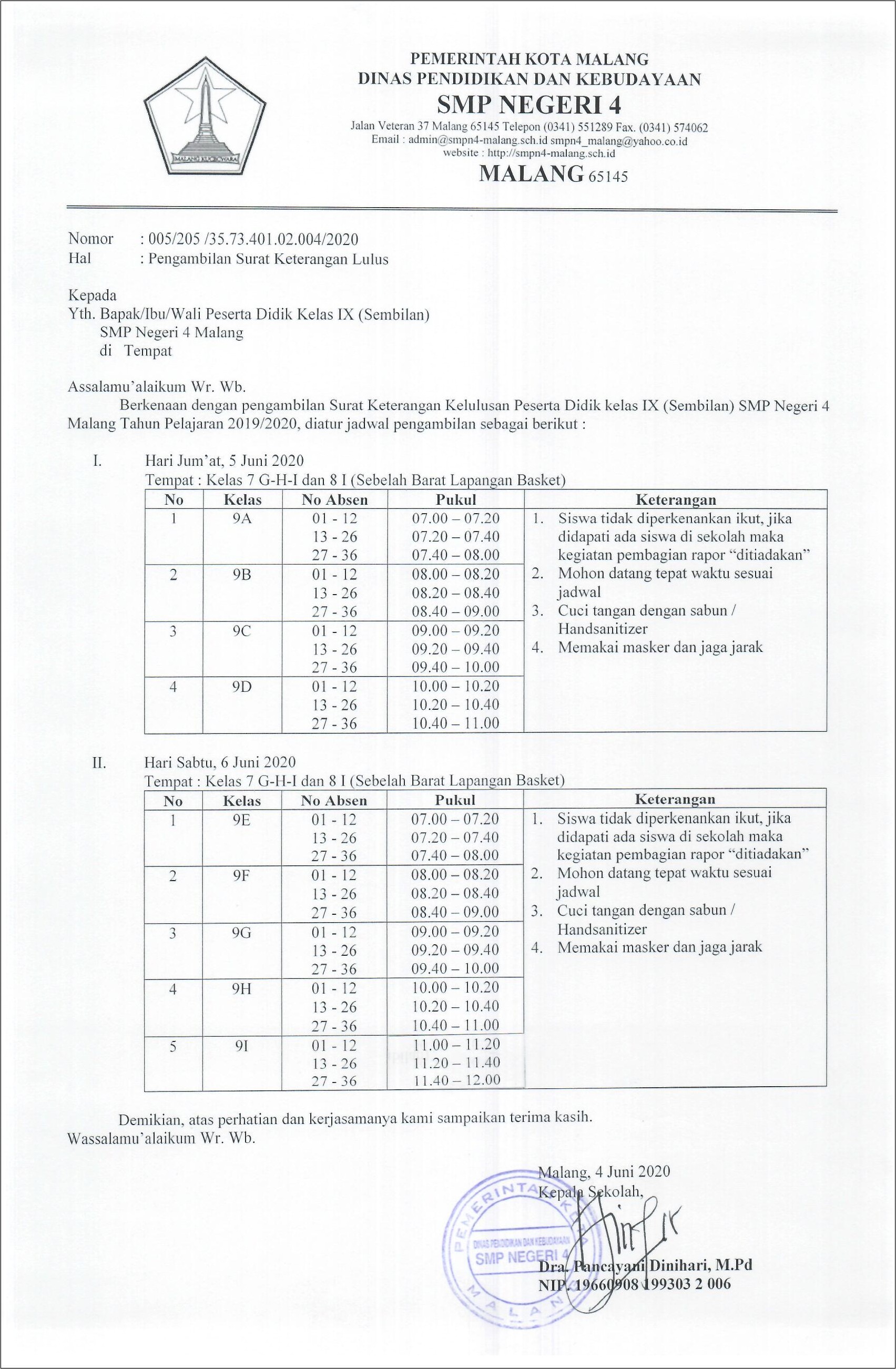 Contoh Surat Dinas Tentang Pembagian Raport